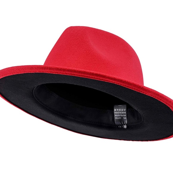 FALETO Two Tone Red Bottom Wide Brim Wool Felt Fedora Hat Panama Hat for Men - Picture 6 of 8